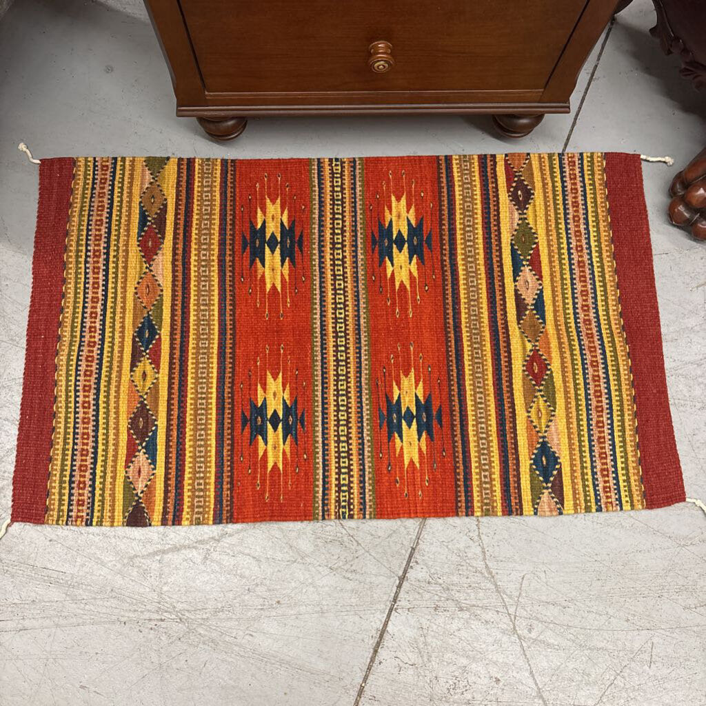 Handwoven Zapotec Wool Rug Ft. Geometric Eye & Diamond Iconography