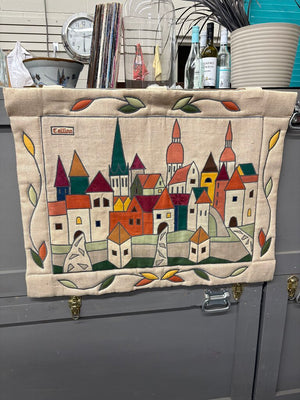 Vintage Quilted Textile Wall Hanging " Tallinn City Scape"
