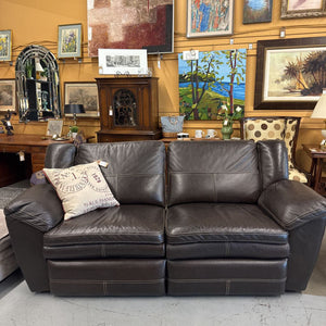 Brown Leather Manual Reclining Sofa w Thread Accents