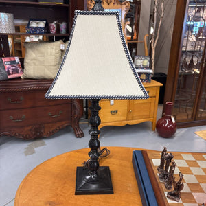 Classic Black Spindle Accent Lamp w Woven Cream Shade