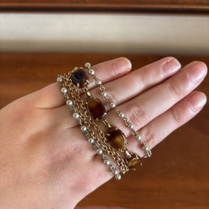 Antique Art Deco Bracelet w Brown Gemstones & Faux Pearls