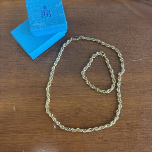 Birks Gold Tone Rope Chain Necklace & Bracelet