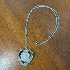 1964 Sterling Silver Sixpence Heart Pendant & Necklace