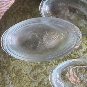 Set of 8 Vintage Clear Pheasant Glass Elongated Plates