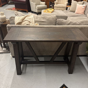Rustic Trestle Dark Wood Console Table