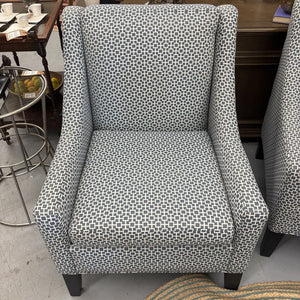 Stylus Gino Occasional Chair w Greyish Blue Geometric Upholstery and Black Legs