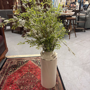 Cream Coloured Metal Milk Cannister Vase w Faux Green Foliage