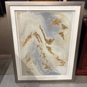 Large Framed Grey, White & Gold Abstract Art Print