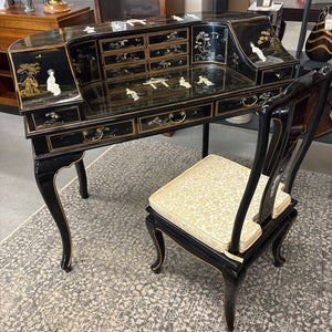 Japanese Lacquer Writing Desk w Chair - Mother of Pearl Accents