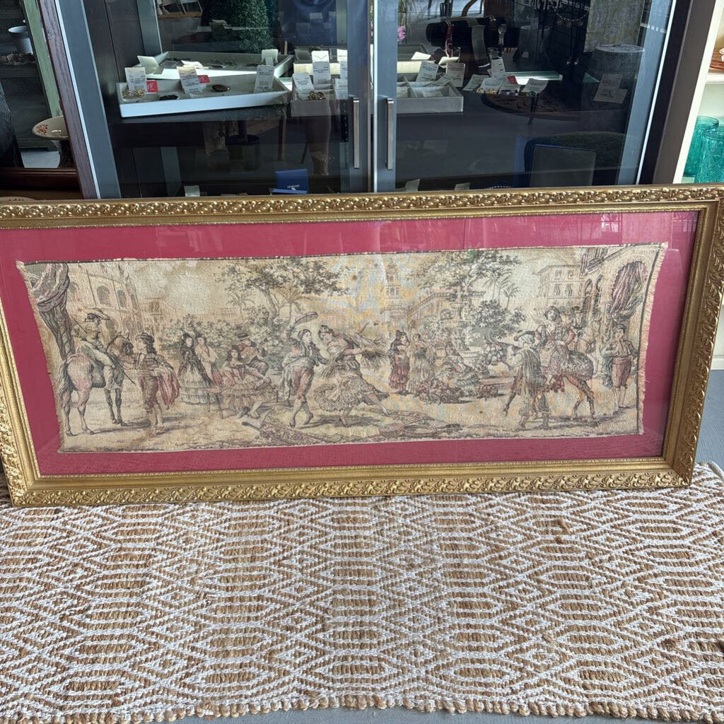 Edwardian Woven Tapestry Art - Gold Ornate Frame