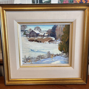 Original Framed Oil on Canvas"Winter Farmhouse" by Canadian Artist Langley Donges