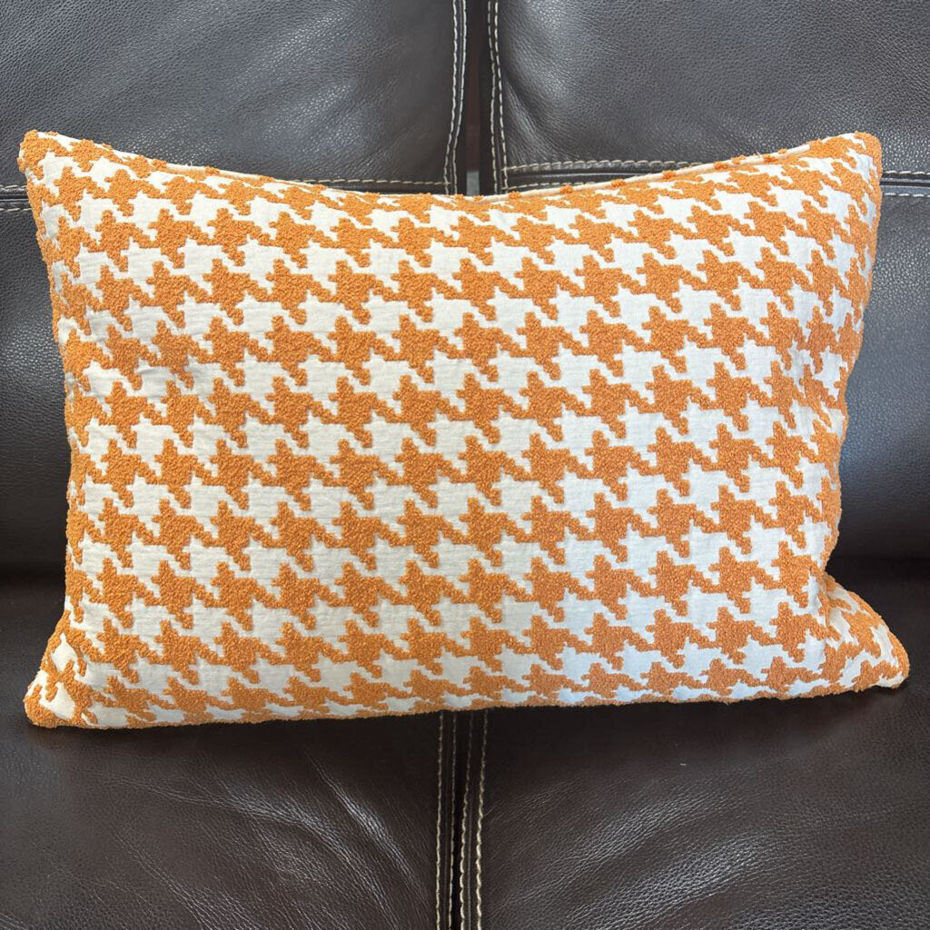 Orange & Cream Houndstooth Feather Filled Pillow