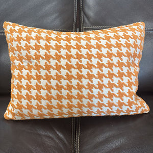 Orange & Cream Houndstooth Feather Filled Pillow