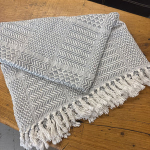 Grey & White Woven Tassel Blanket