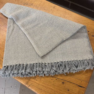 Grey Herringbone Blanket w Tassels