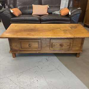 Antique Primitive Solid Pine Coffee Table w 2 Functional Drawers