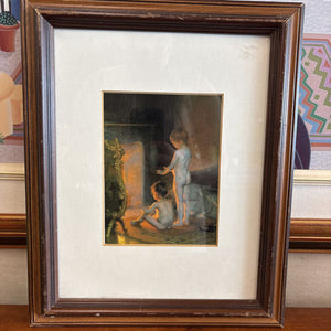 Print of Two Children by Fireplace