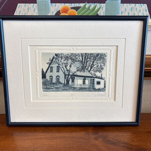 Original Hand-Painted Print of Historic Building in Black Frame by Jean Cengig