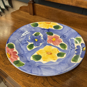Hand Painted blue & Floral Ceramic Plate