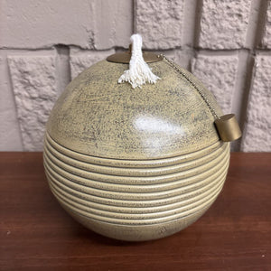 Round & Ribbed Ceramic Stoneware Oil Lamp w Snuffer