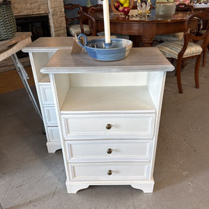 White Side Table - 3 Drawers, Grey Top