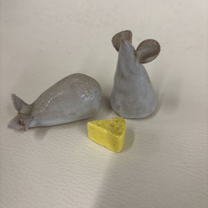 Handmade Clay Mouse Sculptures w Cheese