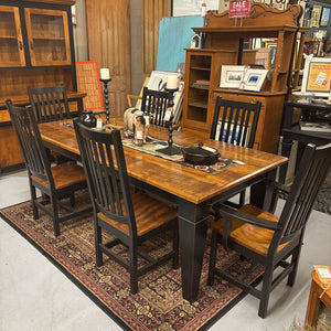 Mennonite Arts & Crafts Style Maple w Black Finish Harvest Table & 6 Chairs - Ruttle Brothers