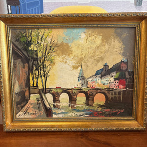 Original Framed Landscape Oil Painting "European Town" by Rodan
