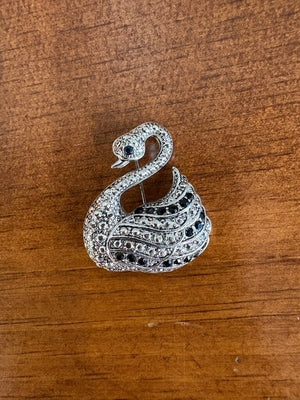 Silver Tone Swan Brooch w Gemstones