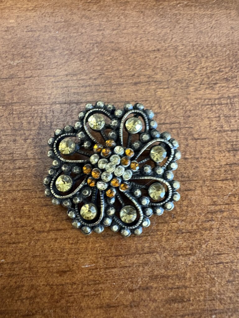 Antique Style Filigree Flower Brooch