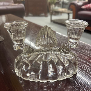 Vintage Art Deco Glass Double Candlestick Holder