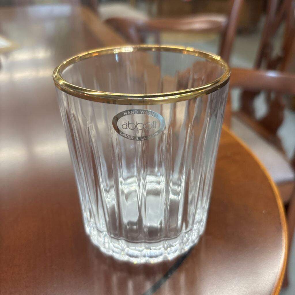 Ribbed Tumbler w Gold Rim - 3.5"H - HIGHROLLER