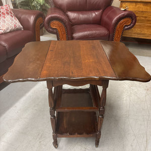 Antique Bar Cart w Glass Tea Tray - Drop Leaf