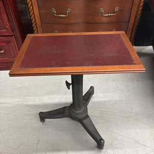 Vintage Adj. Cast Iron Pedestal Rolling Nursing Table/Side Table w Leather Top