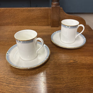 Set of 2 Vintage Bone China Espresso Cups & Saucers