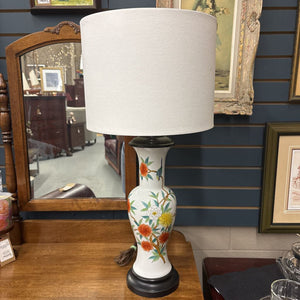 Vintage Porcelain Table Lamp Featuring Hand Painted Floral Motif