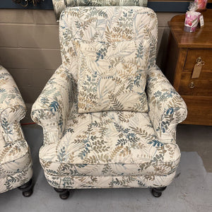 Superstyle Accent Chair w Blue & Green Botanical Leaf Upholstered Print
