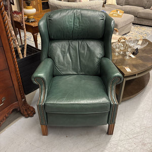 Bradington Young Green Leather Recliner w Nail Trim Accents