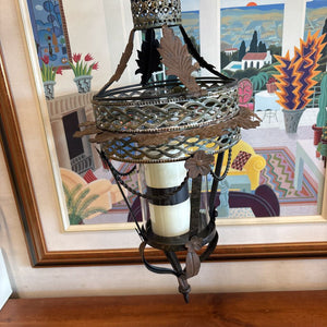 Antique Style Metal Candle Holder w Decorative Leaf Accents