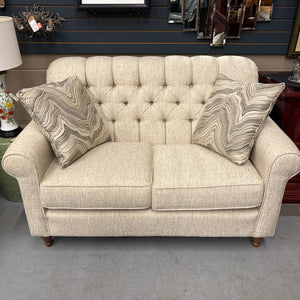 Decor-Rest Cream Love Seat w Rolled Arms & 2 Accent Pillows
