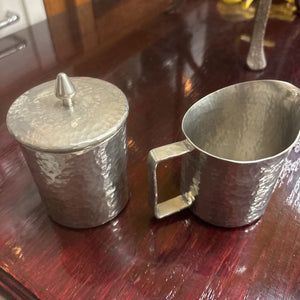 Vintage Hammered Pewter Cream & Sugar