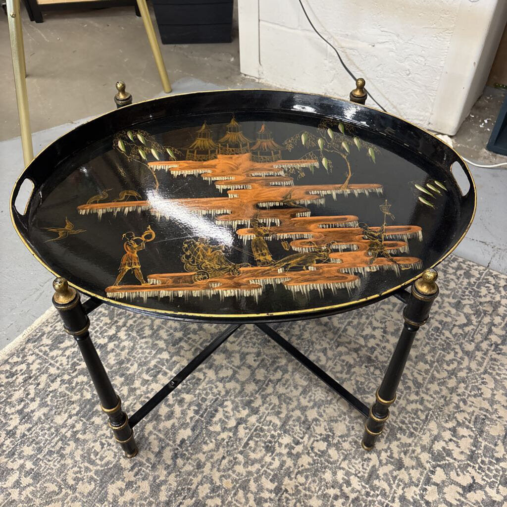 Oval Asian Folding Tray Table - Black