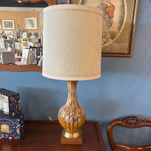 MCM Drip-Glaze Ceramic Ribbed Lamp w Drum Shade