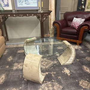 Post-Modern Curved Stone Glass Top Coffee Table