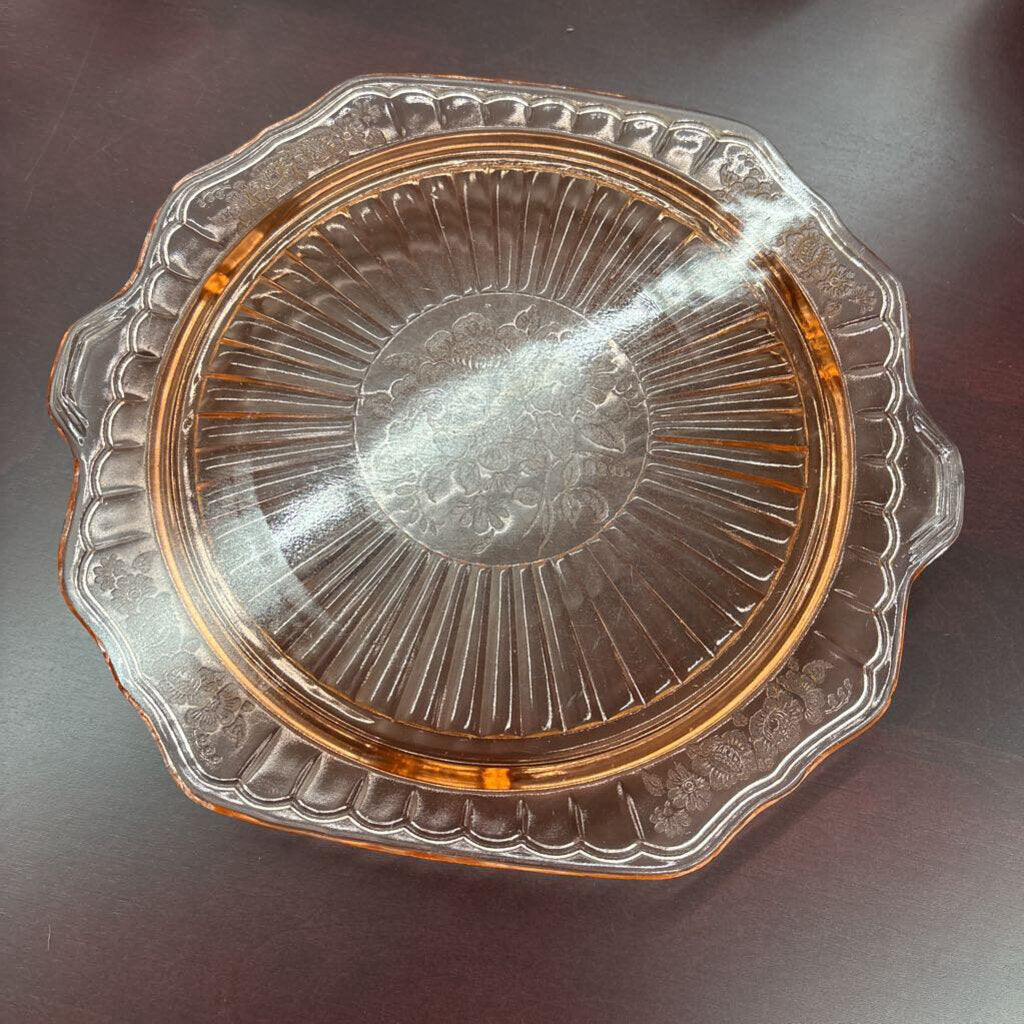 Pink Depression Glass Cake Tray-Condition noted
