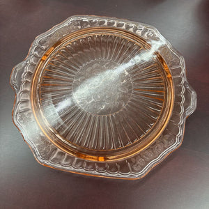 Pink Depression Glass Cake Tray-Condition noted