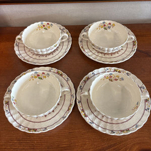 Set of 4 Vintage Spode Copeland Cowslip Soup Bowl & Saucer