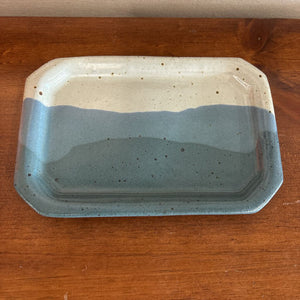Rectangular Blue & Ivory Earthenware Pottery Tray