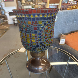Decorative Pedestal Goblet w Multi-Coloured Mosaic Glass Pattern
