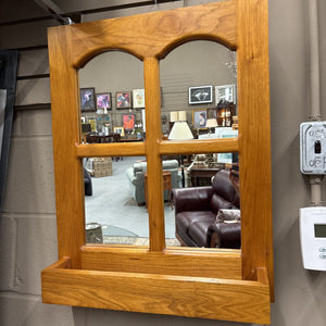 Solid Honey Wood Vintage Window Panel Wall Mirror w Shelf